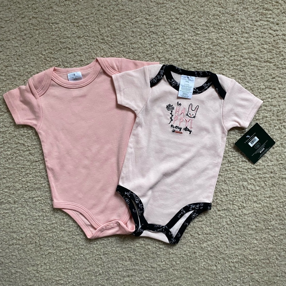 NWOT Laura Ashley Baby-2 Pink Bodysuits (Size: 6-9 Months)